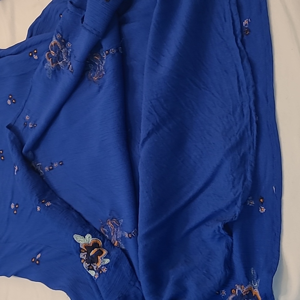 Free People Blue Oxford Long Sleeve Keyhole Back Mini Dress Embroidered Sz XS - Picture 10 of 15